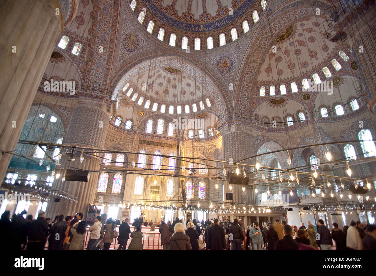Mosquée Bleue Sultan Ahmet, l'intérieur de la Mosquée de Sultanahmet d'Istanbul, Turquie Banque D'Images