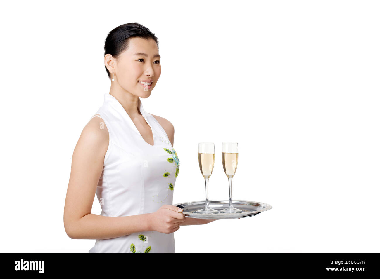 Serveur avec Champange Banque D'Images