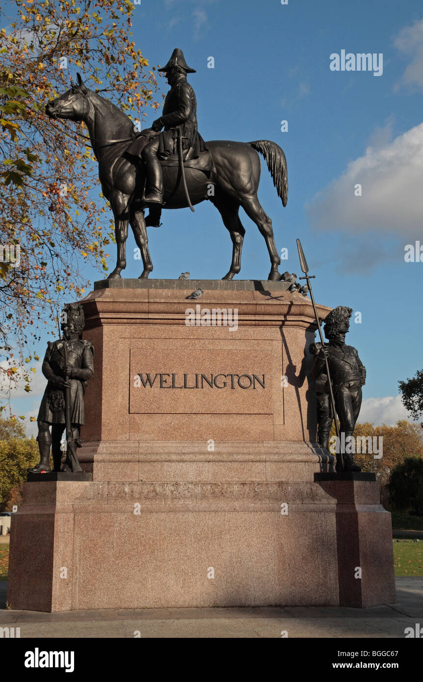 Statue en bronze de Duc de Wellington à cheval, Hyde Park Corner, London, UK. Banque D'Images