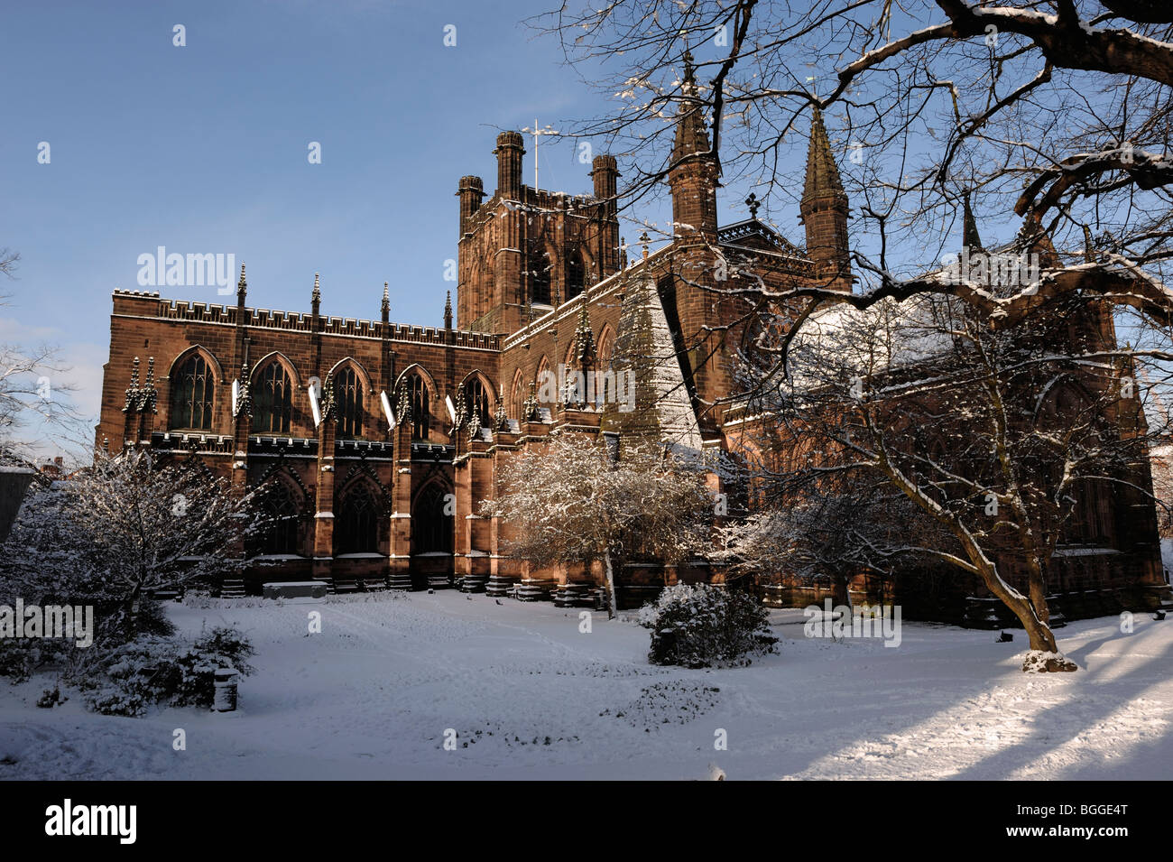 La cathédrale de Chester dans la neige Janvier 2010 Banque D'Images