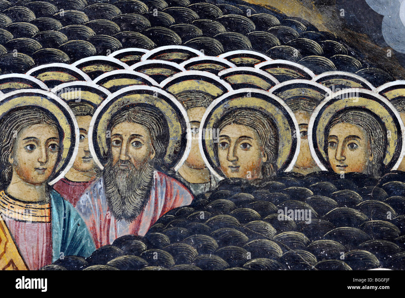 Monastère de Rila fresco avec détail des saints Banque D'Images