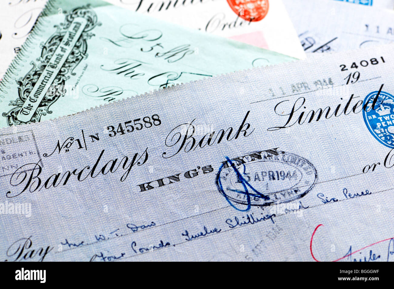 Vieux chèques bancaires Banque D'Images