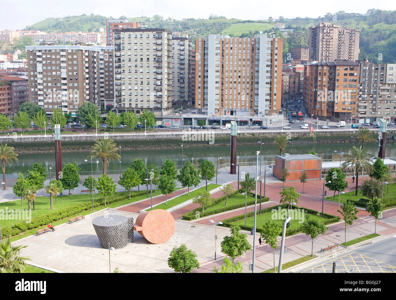 Park à Bilbao, Espagne, perspective aérienne Banque D'Images