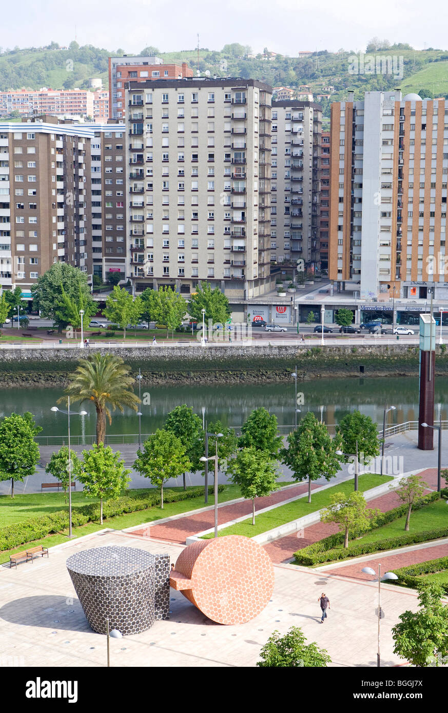 Dans un parc de sculptures à Bilbao, Espagne, perspective aérienne Banque D'Images