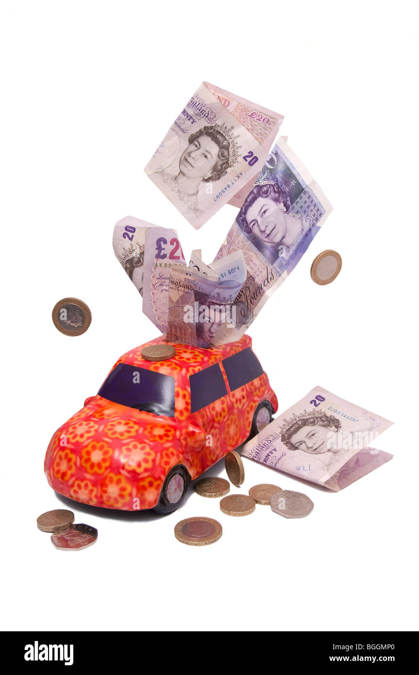 Notion de droit, cut-out, voiture, argent, dépenses, motoring Banque D'Images