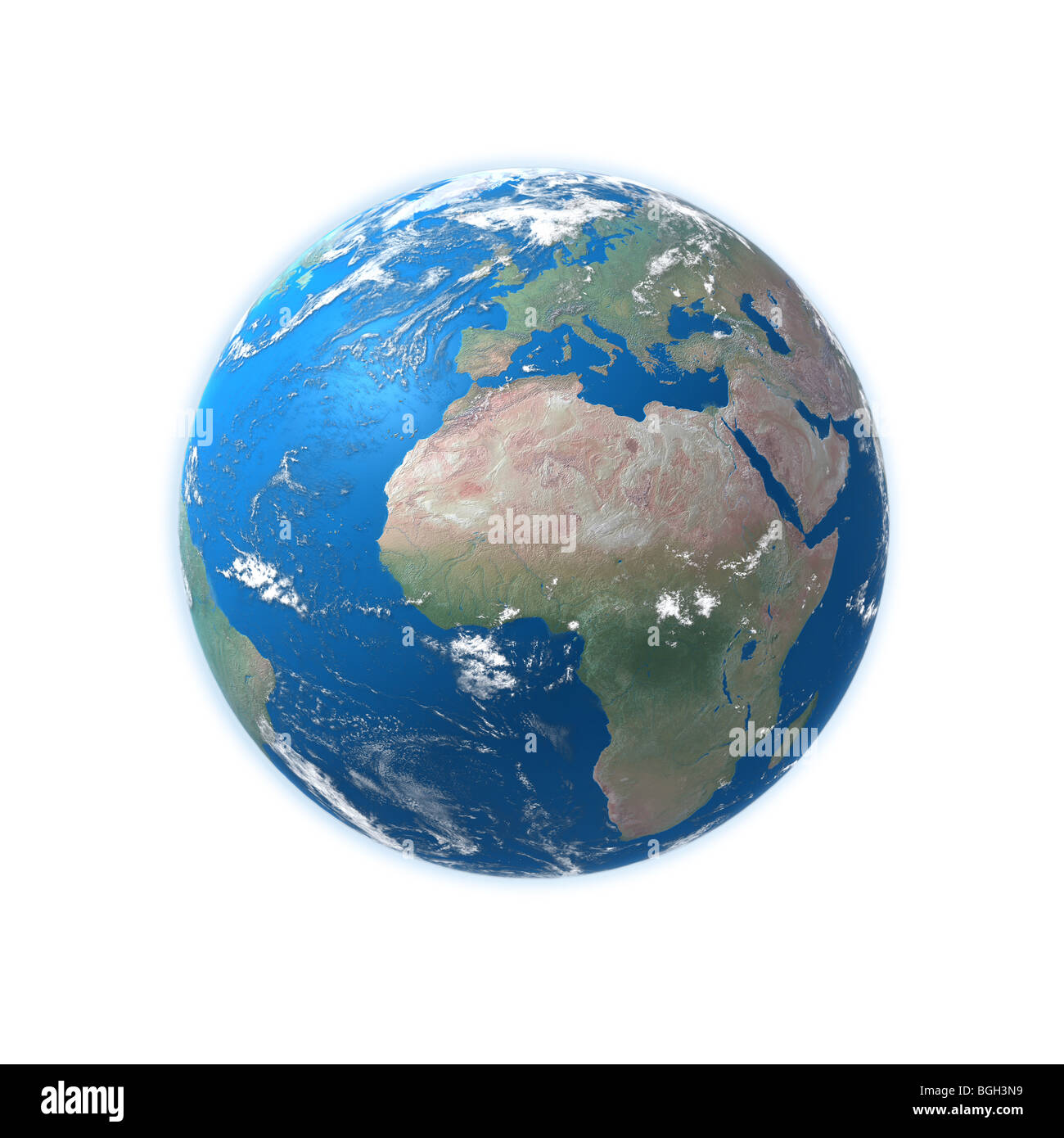 Carte détaillée de haute terre, en Europe, en Afrique, en Asie on white Banque D'Images