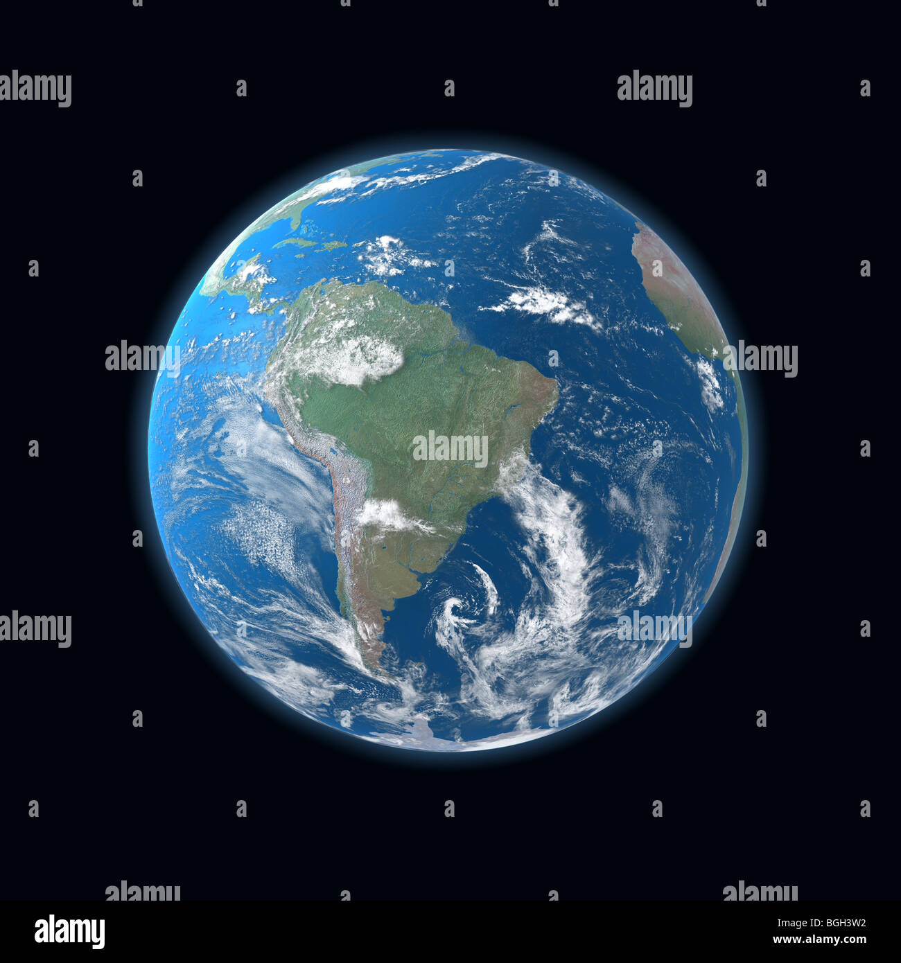 Carte de la Terre très détaillés, l'Amérique du Sud et centrale, l'océan Atlantique Banque D'Images