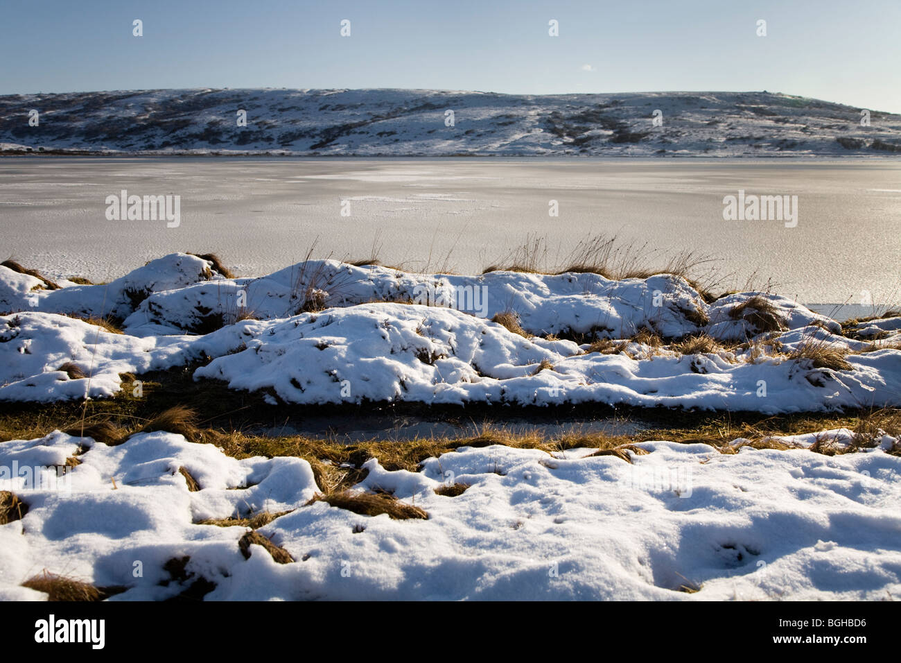Lac gelé. Vifilsstadavatn lake, au sud-ouest de l'Islande. Banque D'Images