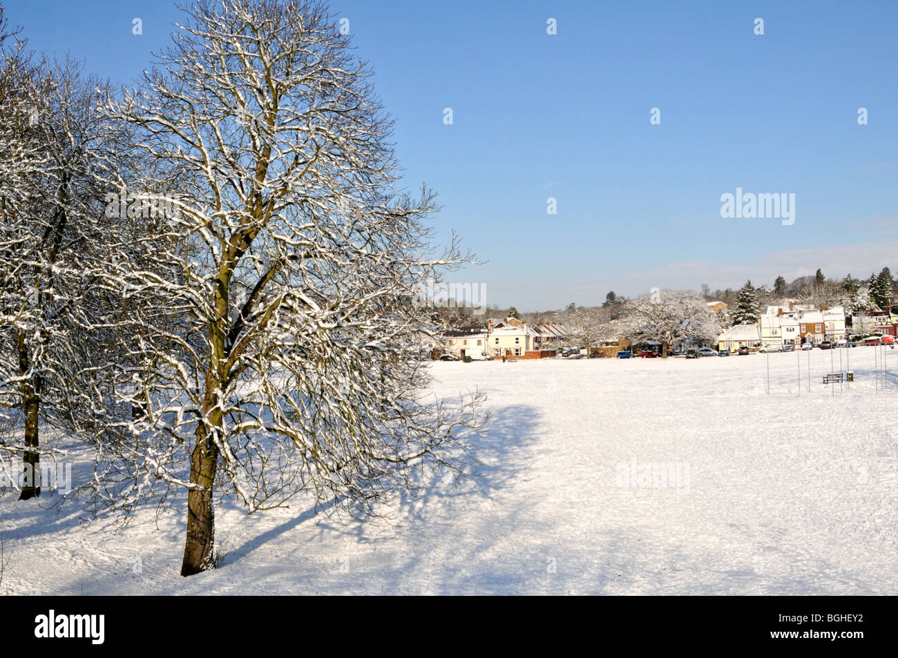 Neige de l'hiver 2010 Chilterns Hertfordshire scène, Royaume-Uni. Banque D'Images