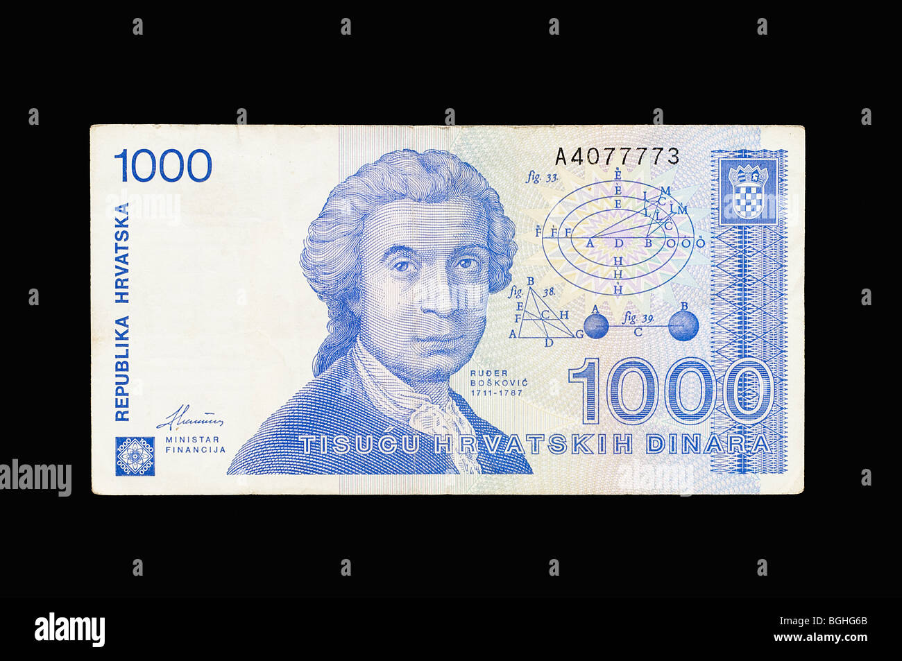 Ancien billet de dinar croate Banque D'Images