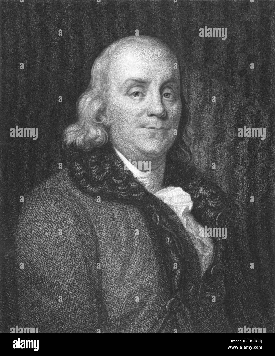 Benjamin Franklin sur gravure à partir des années 1850. L'un des fondateurs des États-Unis d'Amérique. Banque D'Images