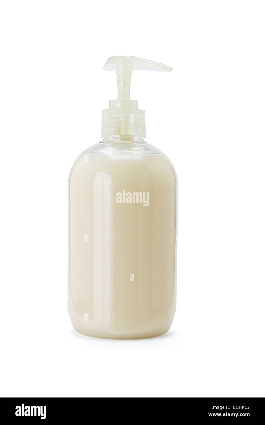 Hand Sanitizer en bouteille en plastique sur fond blanc Banque D'Images