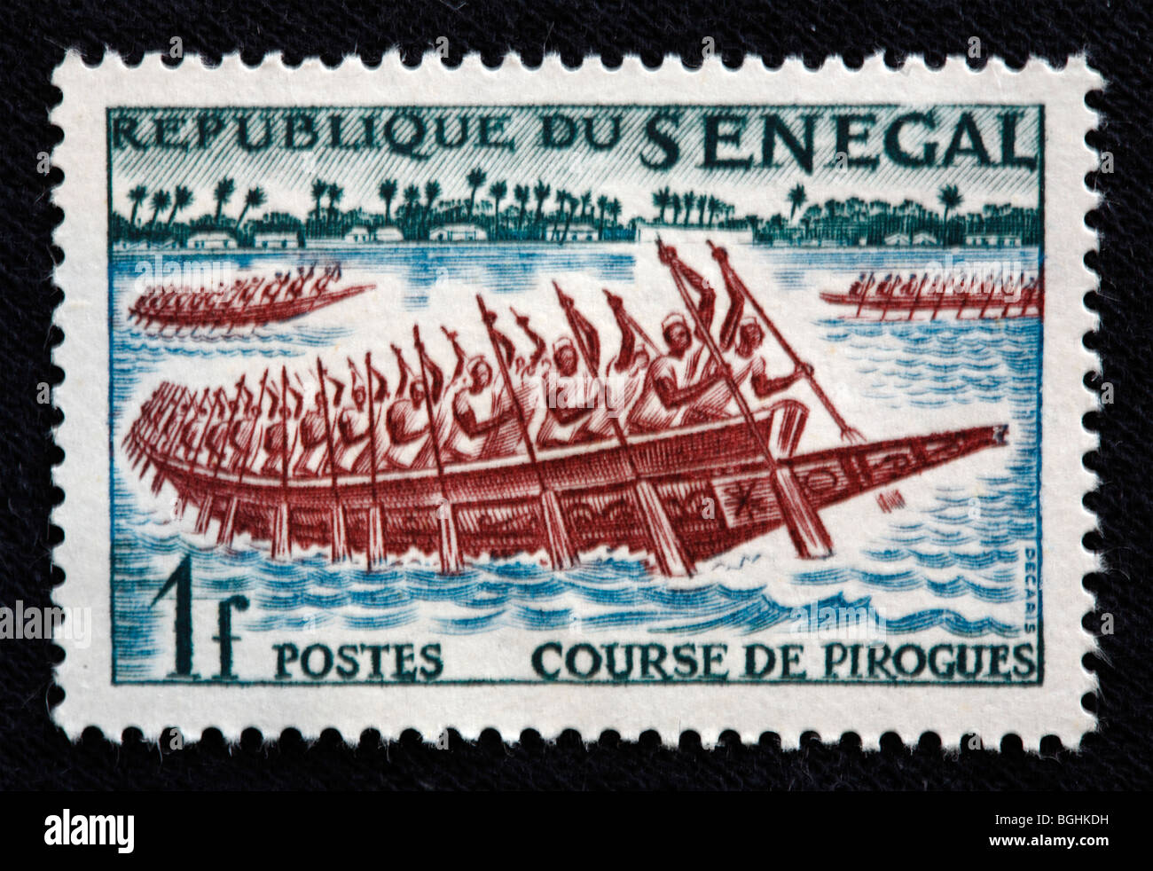 Des pirogues africaines, timbre-poste, Sénégal, 1970-s Banque D'Images