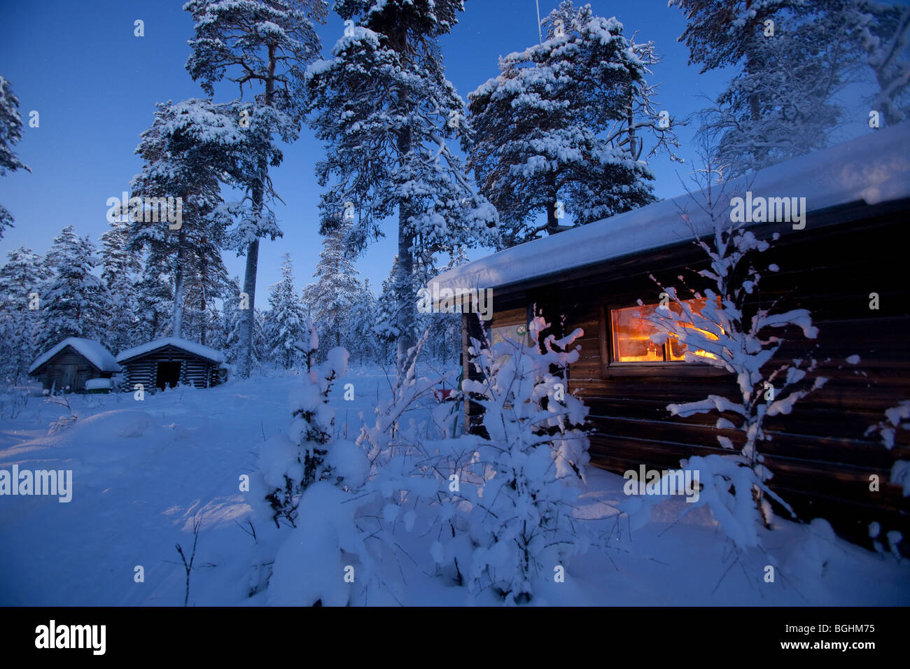 Ouvrir un refuge dans le Parc National Urho Kekkonen, Finlande Banque D'Images