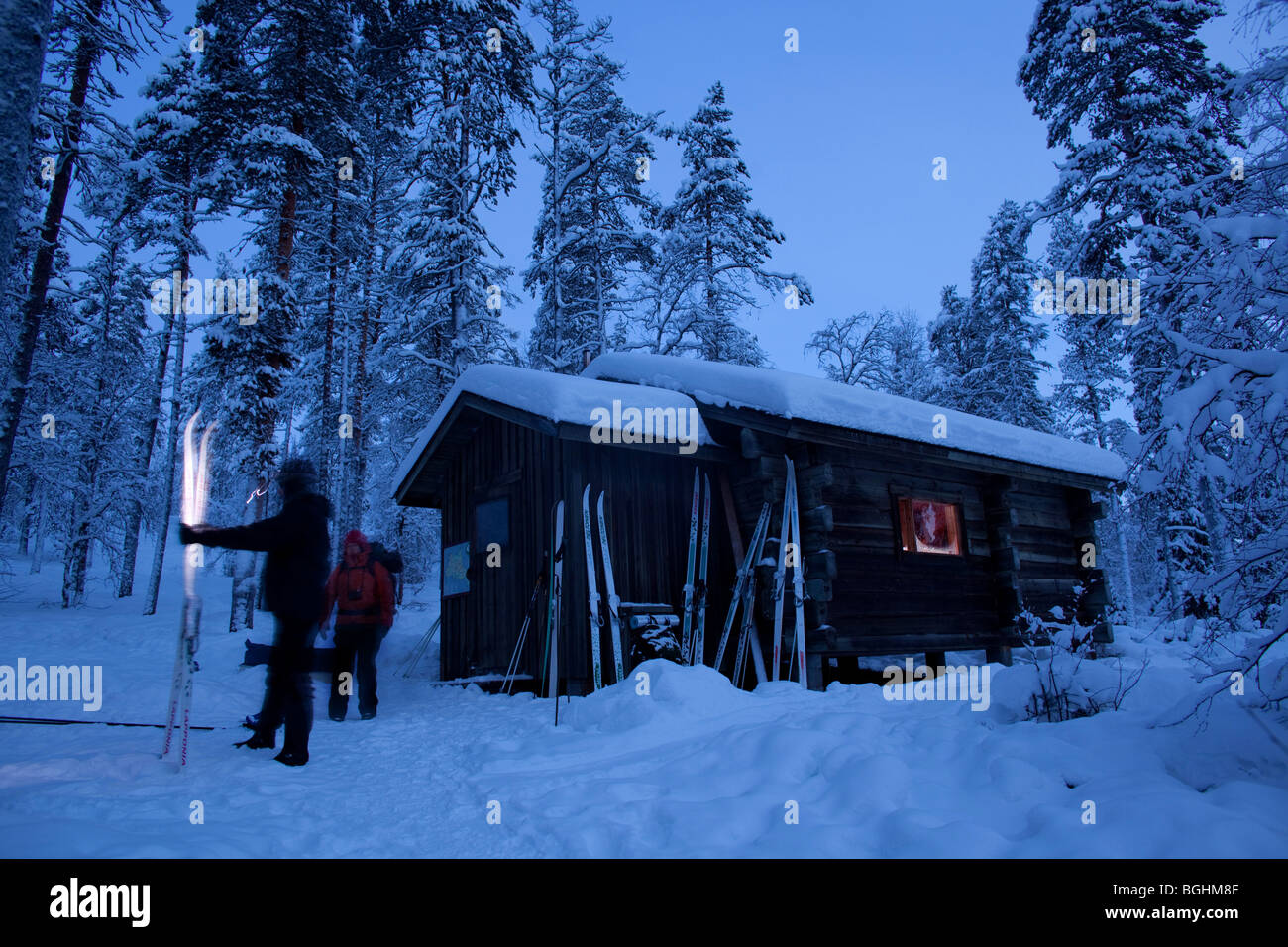 Ouvrir un refuge dans le Parc National Urho Kekkonen, Finlande Banque D'Images