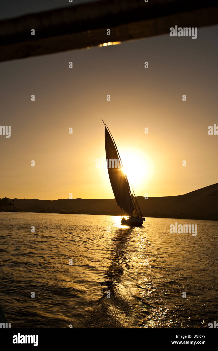 Bateaux felouque sur le Nil à Assouan, Egypte, Afrique du Sud Banque D'Images