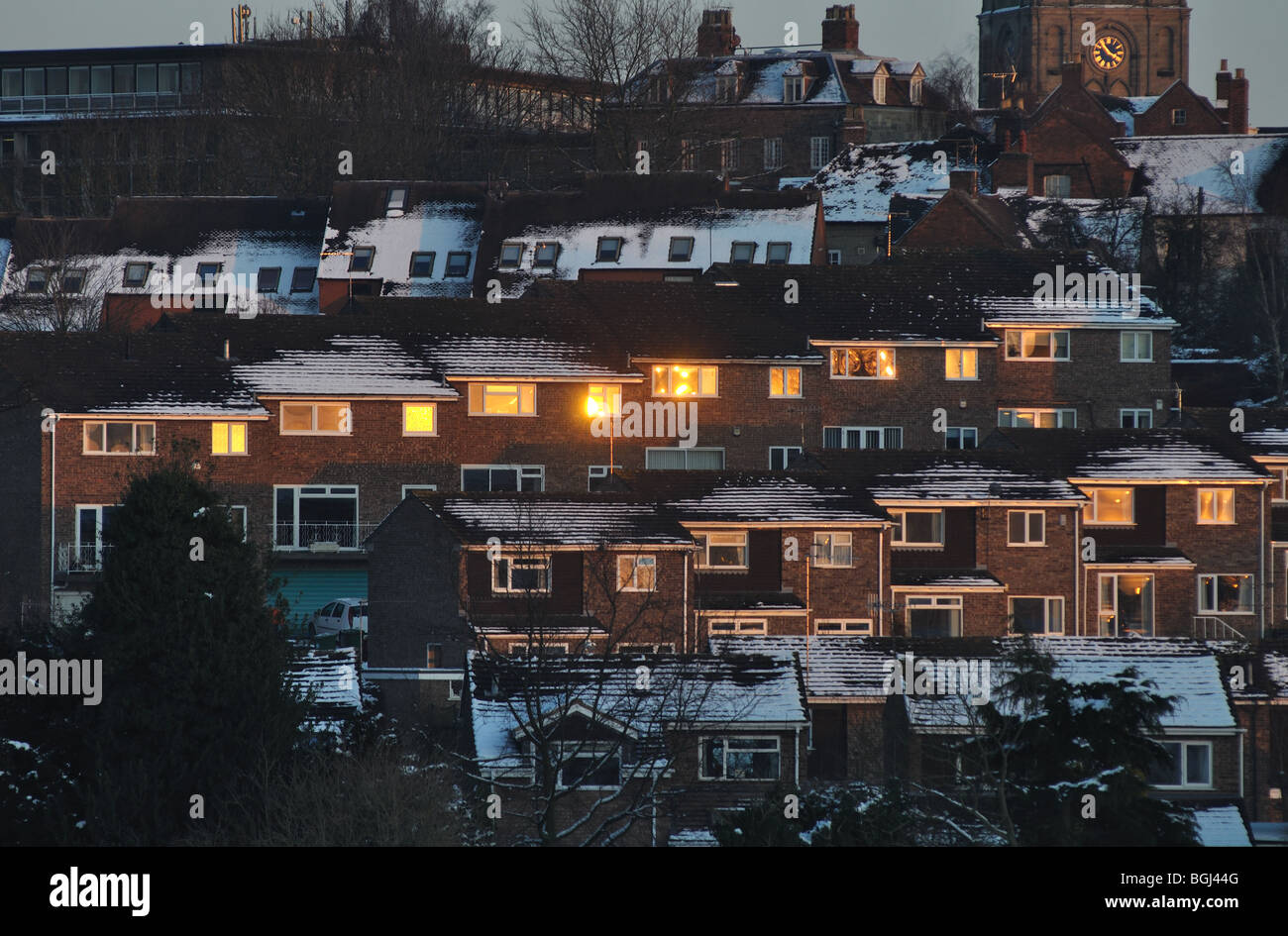 Logement en hiver, Warwick, Warwickshire, England, UK Banque D'Images