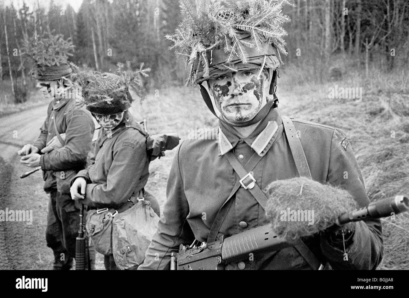 Le suédois appelés lors des manoeuvres de 1988. K3 Karlsborg, Bataillon de Rangers, en Suède. Banque D'Images
