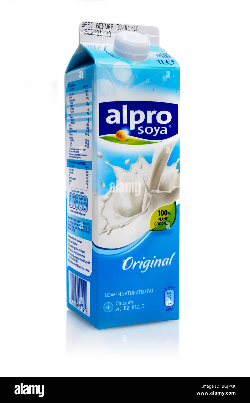 Carton de 1 litre de lait de soja Alpro Banque D'Images
