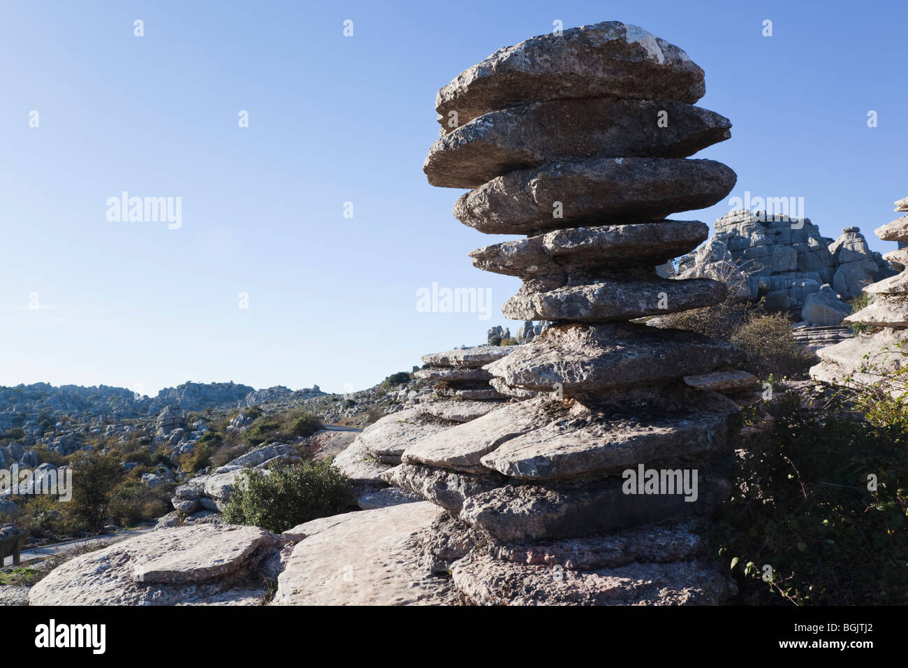 Rocher connu sous le nom de El Tornillo, ou la vis dans le parc El Torcal Antequera, près de la réserve naturelle de la province de Malaga, Espagne. Banque D'Images