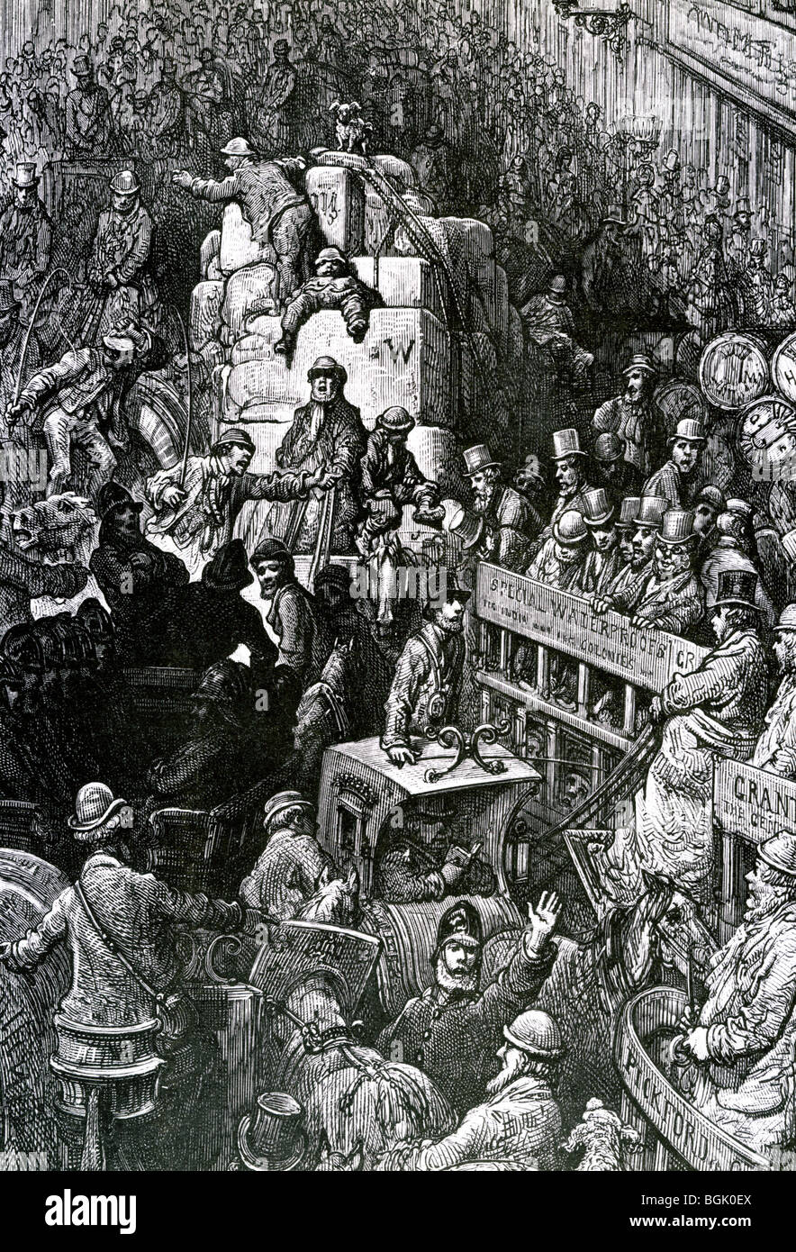 Le trafic dans le Londres victorien dans une gravure de Boucher Banque D'Images