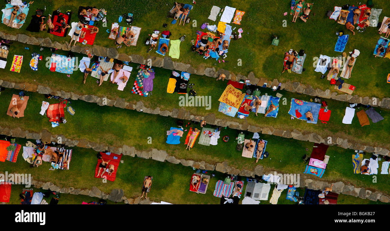 Photo aérienne, pelouse, Annenbad Huellberg, piscine publique, Witten, région de la Ruhr, Nordrhein-Westfalen, Germany, Europe Banque D'Images