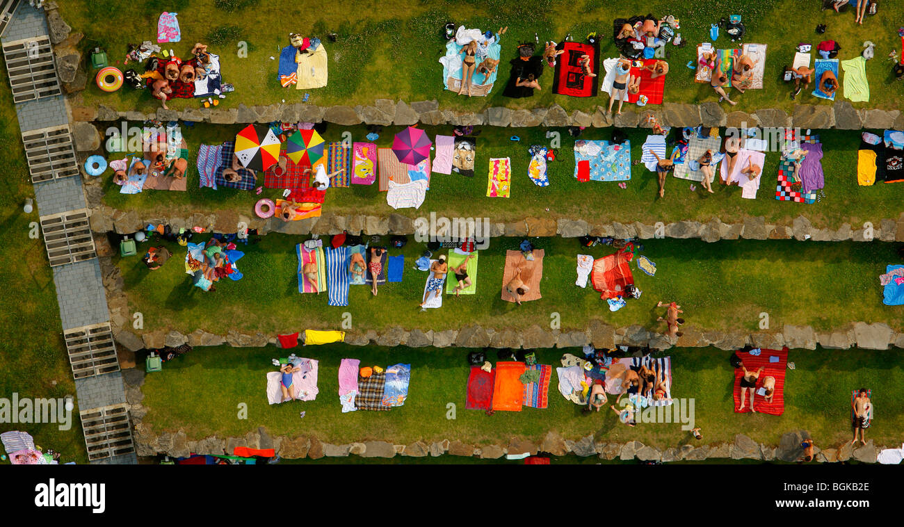 Photo aérienne, pelouse, Annenbad Huellberg, piscine publique, Witten, région de la Ruhr, Nordrhein-Westfalen, Germany, Europe Banque D'Images