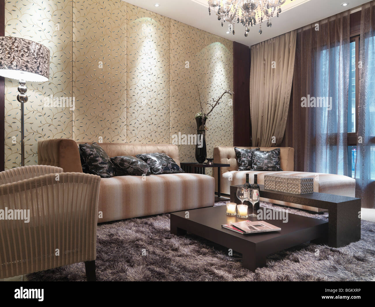 Décorées avec élégance, modern living room Banque D'Images