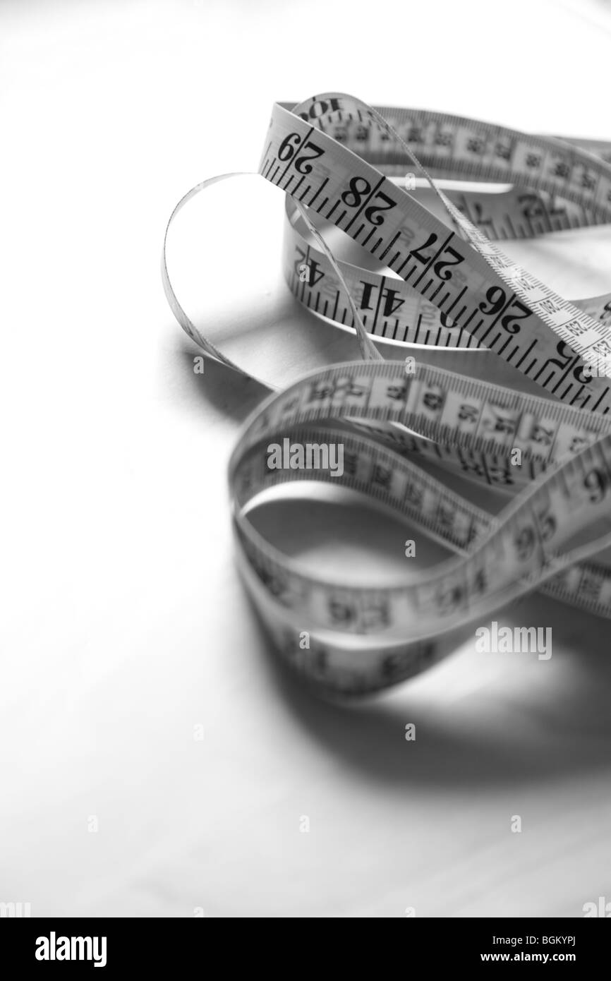 Close up de ruban à mesurer en noir et blanc Banque D'Images