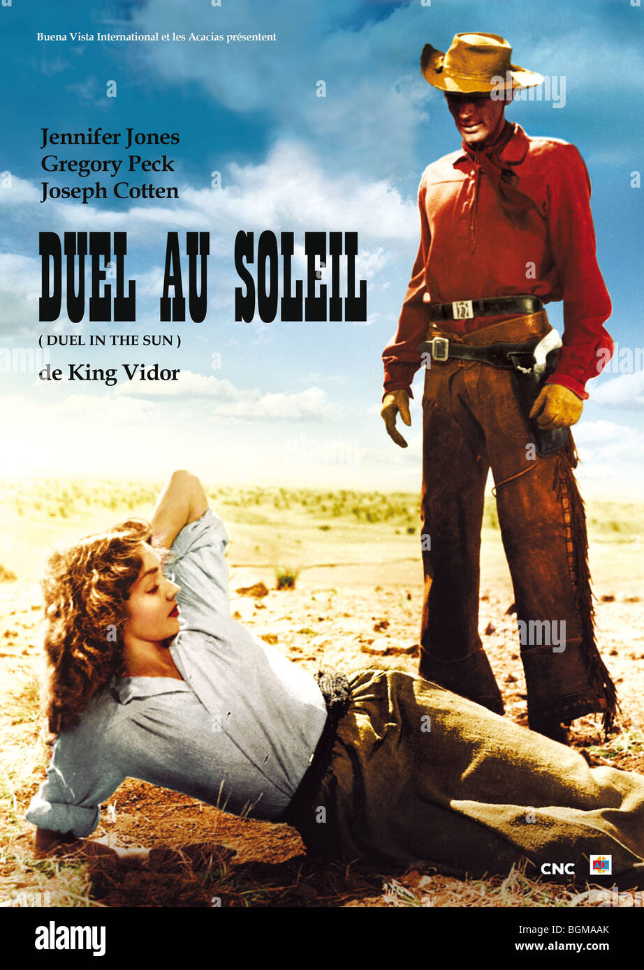 Duel au soleil Année : 1946 Réalisateur : King Vidor Jennifer Jones, Gregory Peck affiche de film (fr) Banque D'Images