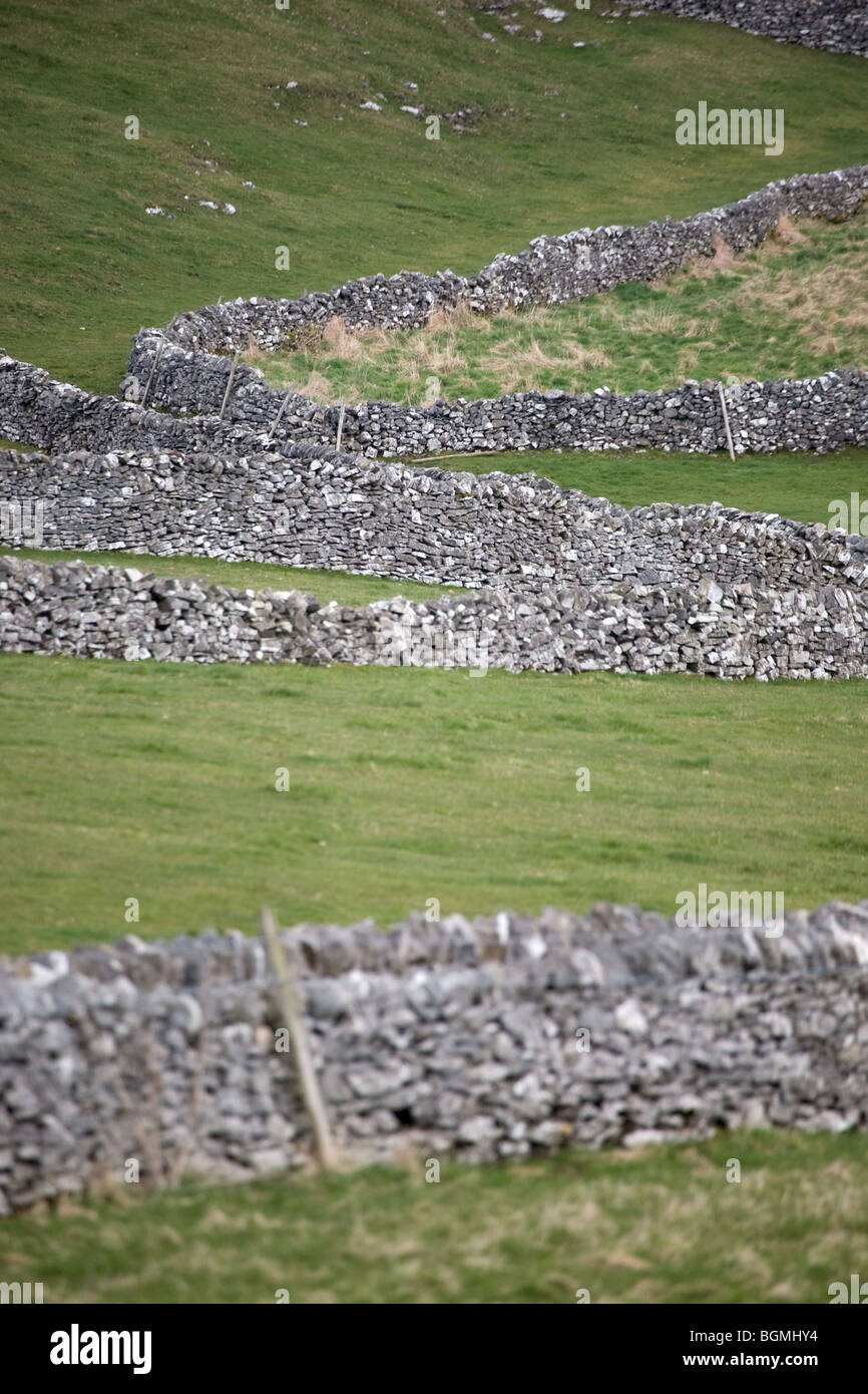 Murs de pierre sèche dans un paysage Derbyshire Banque D'Images
