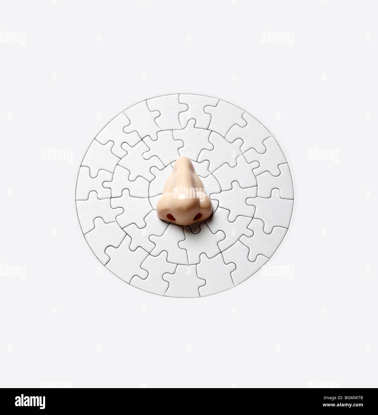 Nez humain en puzzle blanc circulaire Banque D'Images