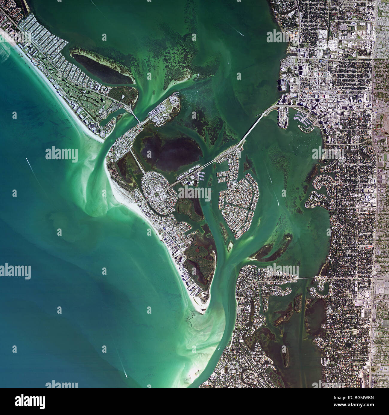 Carte aérienne vue de la baie de Sarasota en Floride Banque D'Images