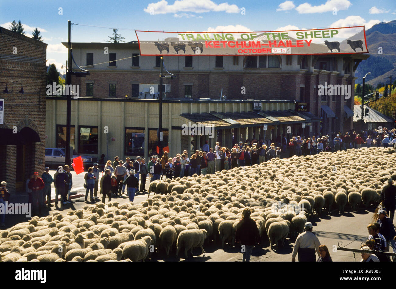 À la fin du festival du mouton, dans la vallée de Wood River, en Idaho, célèbre l'histoire de la migration des moutons par un défilé annuel Banque D'Images