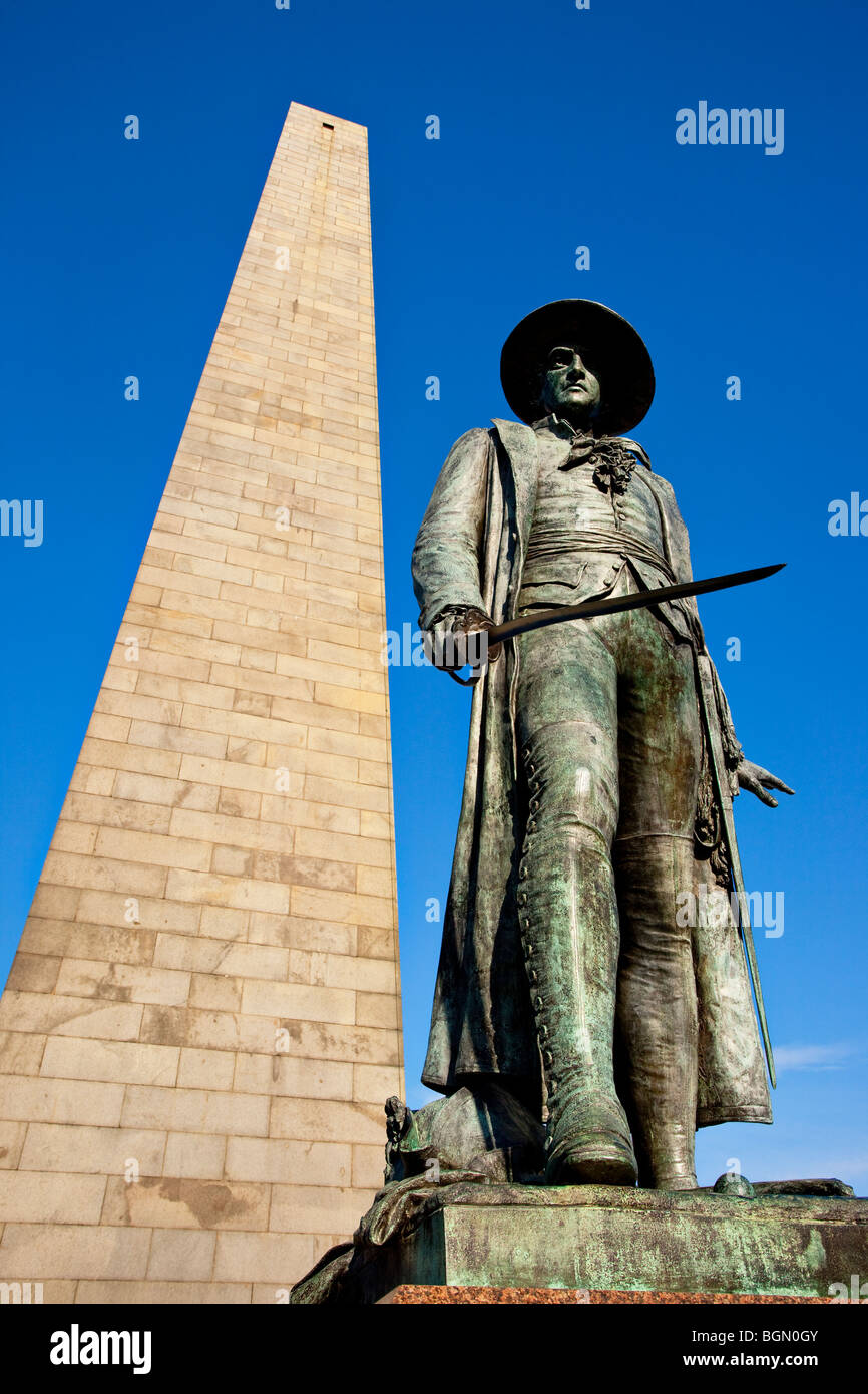 Le colonel William Prescott statue ci-dessous le Bunker Hill Monument, Boston Massachusetts USA Banque D'Images
