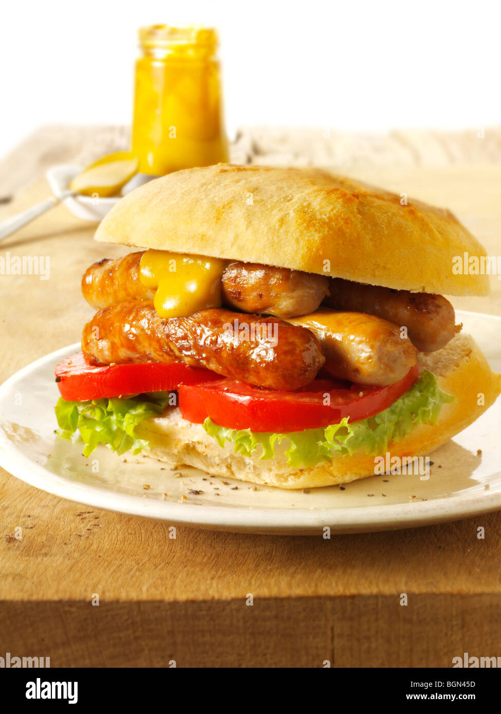 Sandwich Saucisse Chipolata. Banque D'Images