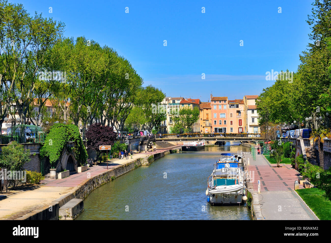 Canal de la Robine, Narbonne centre ville, France. Banque D'Images