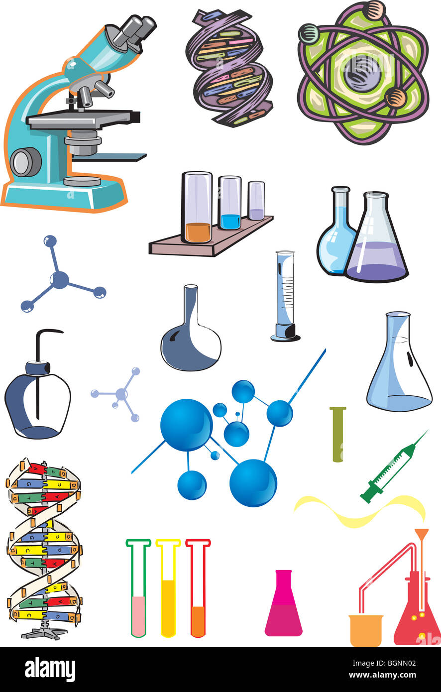 La science, collection d'équipements de laboratoire Banque D'Images