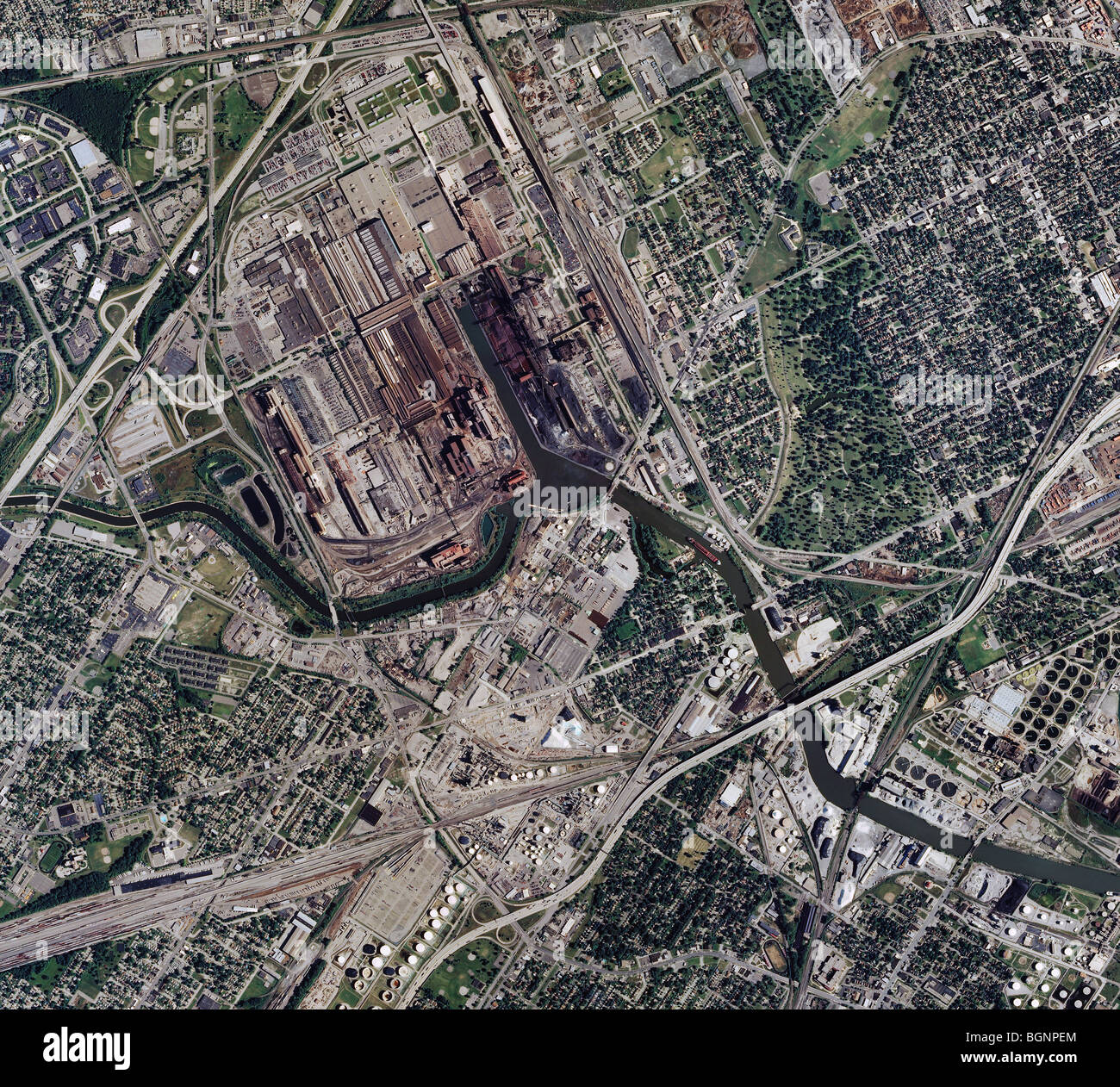 Carte aérienne vue au-dessus de la rivière Rouge Usine Ford Détroit, Michigan Banque D'Images