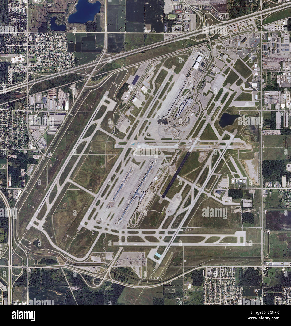 Carte aérienne voir au-dessus de Detroit Metropolitan Wayne County Airport (DTW) Banque D'Images