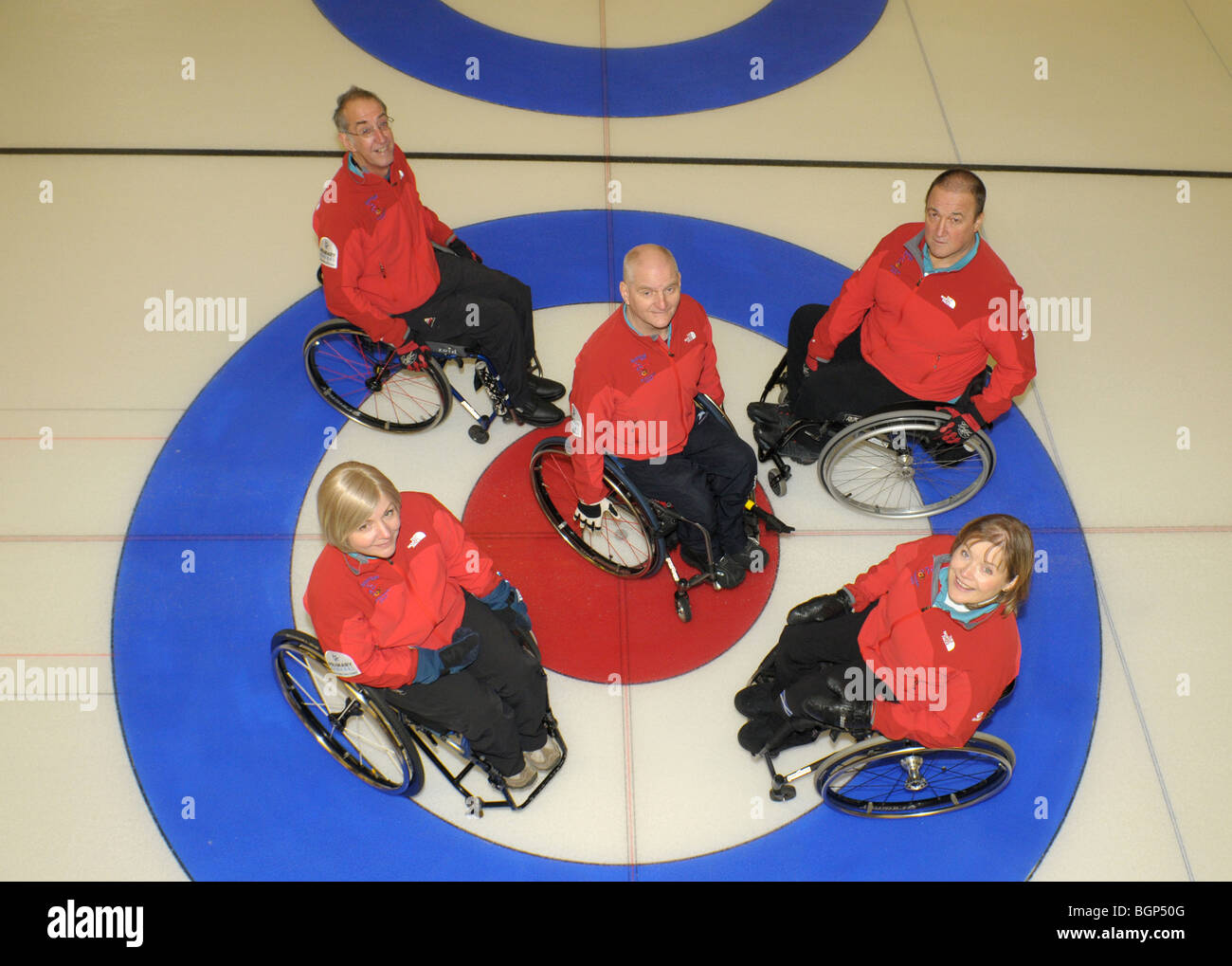 Les membres de l'équipe Go Paralympien, curling en fauteuil roulant pour les Jeux Olympiques de Vancouver Banque D'Images