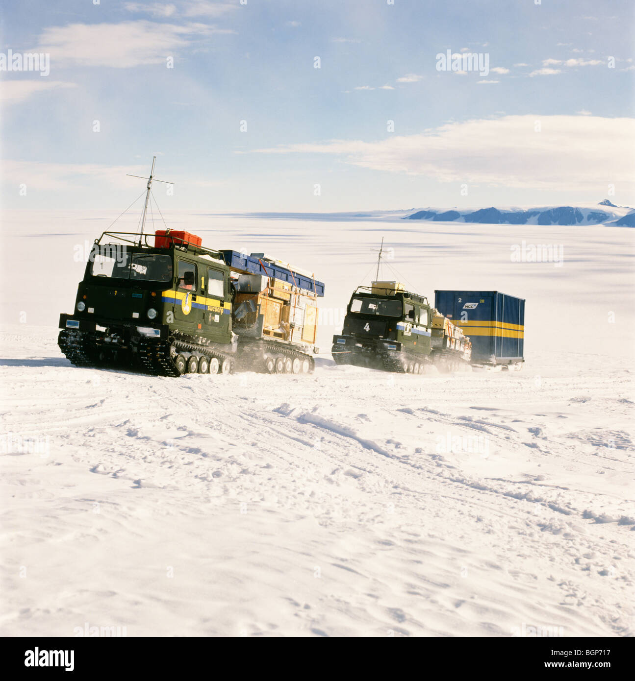 Véhicule à chenilles, l'Antarctique. Banque D'Images