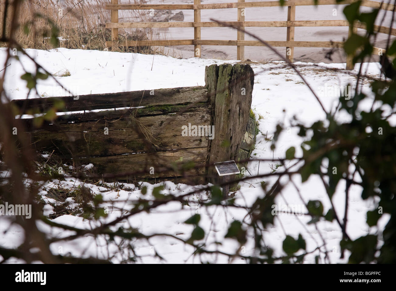 Barges fait naufrage près du village de Purton Gloucestershire, sur les rives du fleuve Severn. Hiver 2010. Banque D'Images