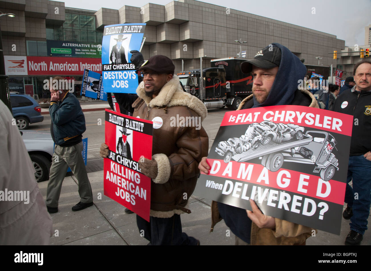 Carhaulers protester contre la perte d'emploi chez Fiat/Chrysler Banque D'Images