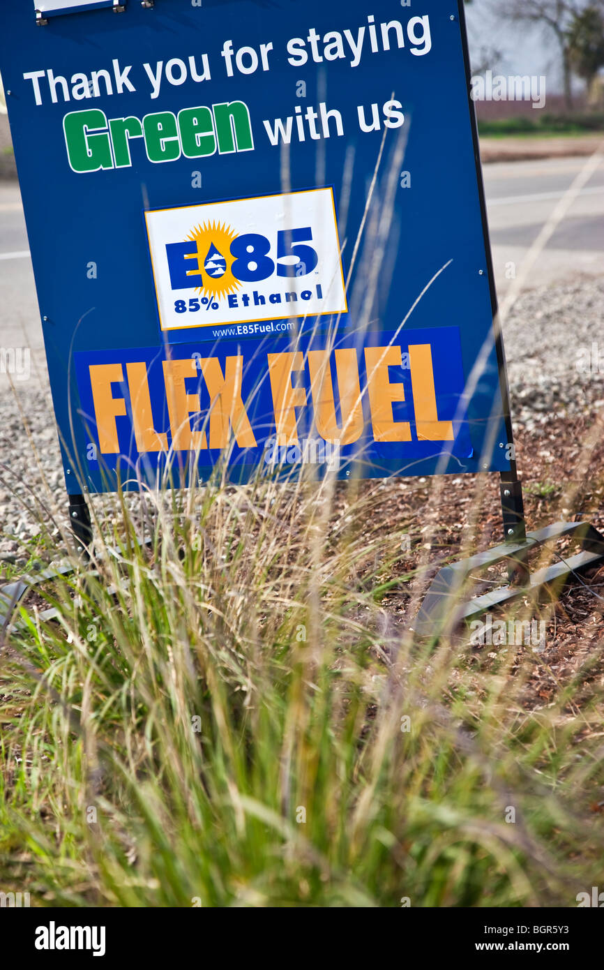 Signe par station-service, "Flex-Fuel" , E-85. Banque D'Images