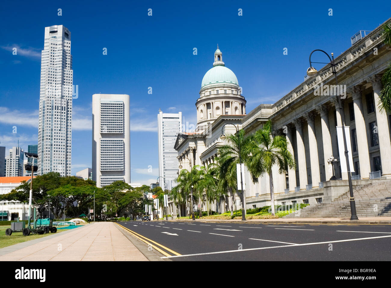 Quartier central de Singapour montrant les bâtiments modernes et anciens Banque D'Images