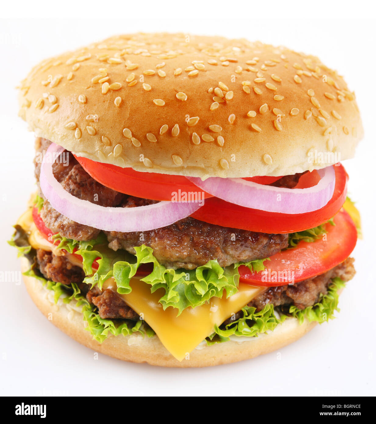 Cheeseburger sur fond blanc Banque D'Images