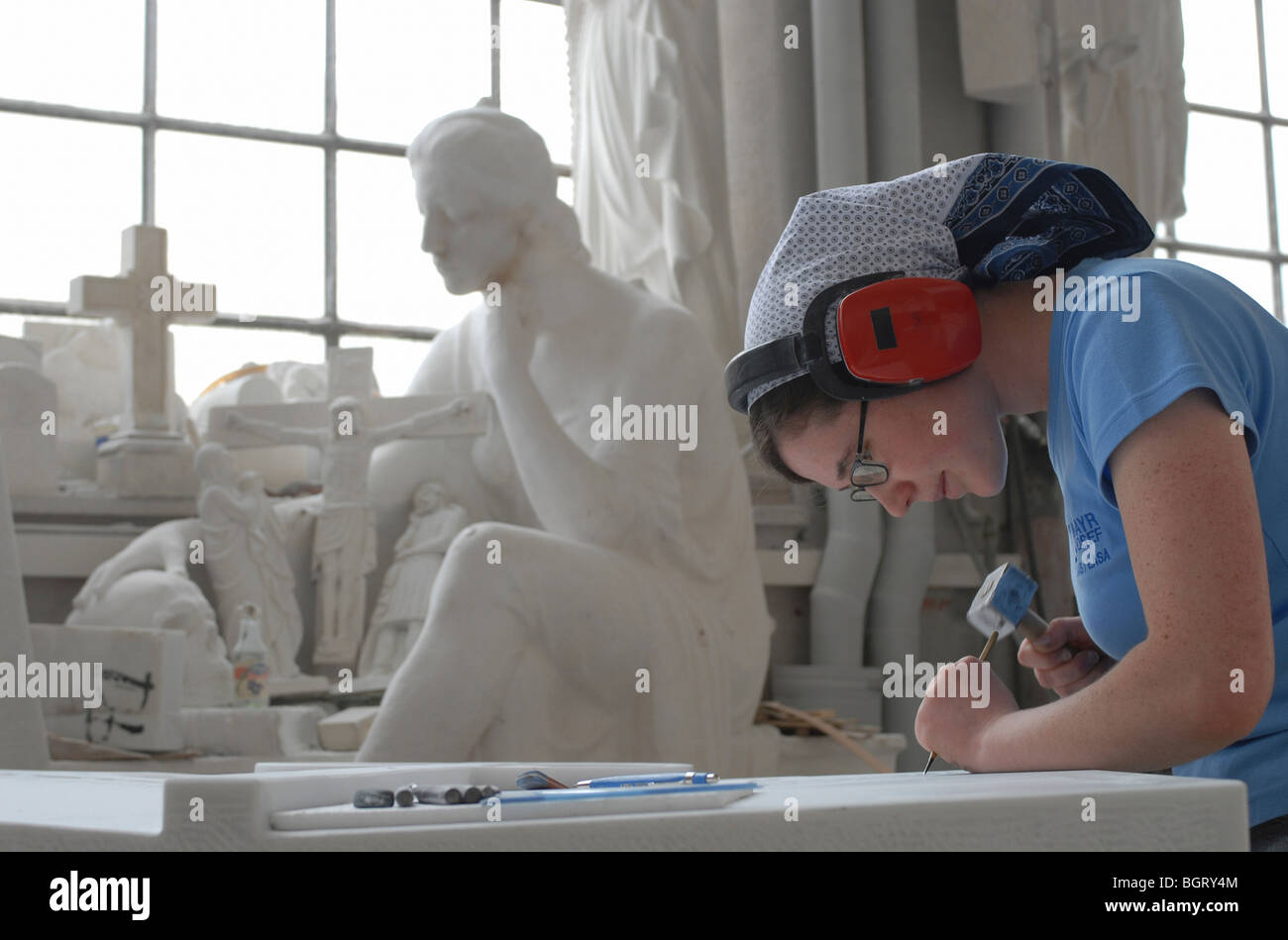 Atelier de sculpture à Lasa, Italie Banque D'Images
