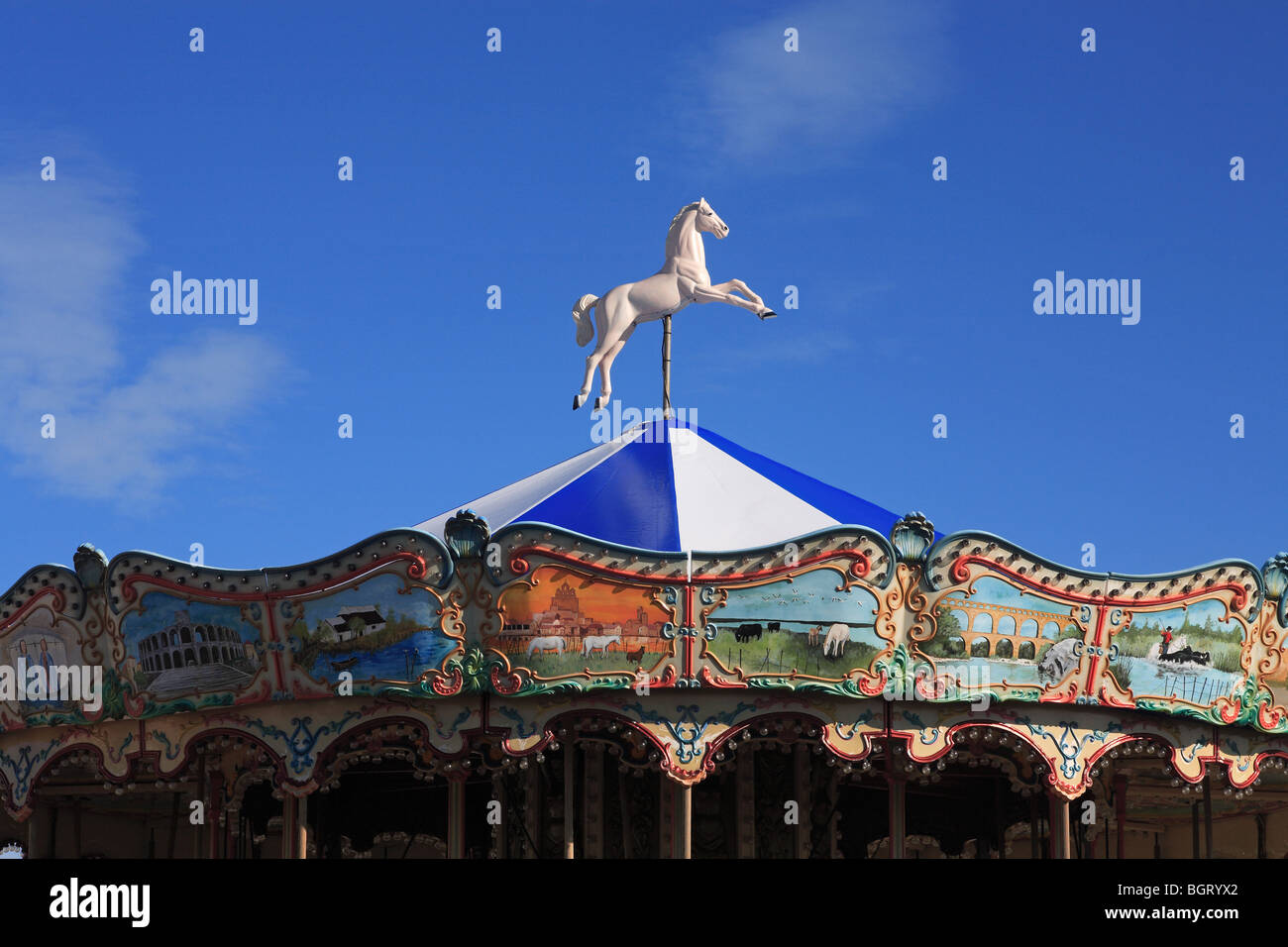 Carrousel traditionnel dans les Saintes Maries de la mer, Camargue, Provence France Banque D'Images