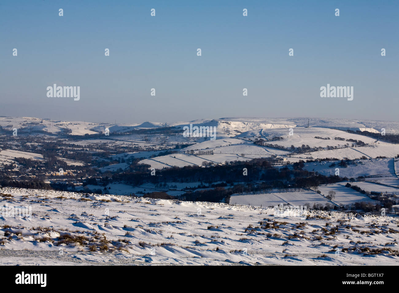 Paysage d'hiver Handley Lyme Lyme Park ci-dessus et le sentier Gristone Cheshire Angleterre Banque D'Images